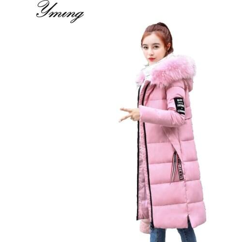 YMING Womens Winter Cotton Jacket With Fur Collar Down Warm Coat Long Thick Outwear Female Coat Parkas Female Fashion Clothes