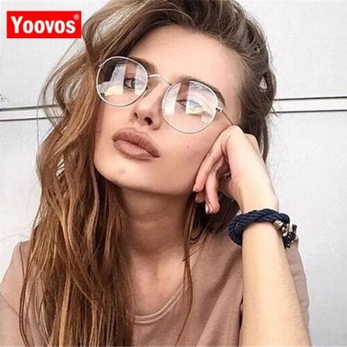 Yoovos 2021 Metal Round Designer Woman Glasses New Optical Frames Glasses Frame Clear lens Eyeware Black Silver Gold Eye Glass
