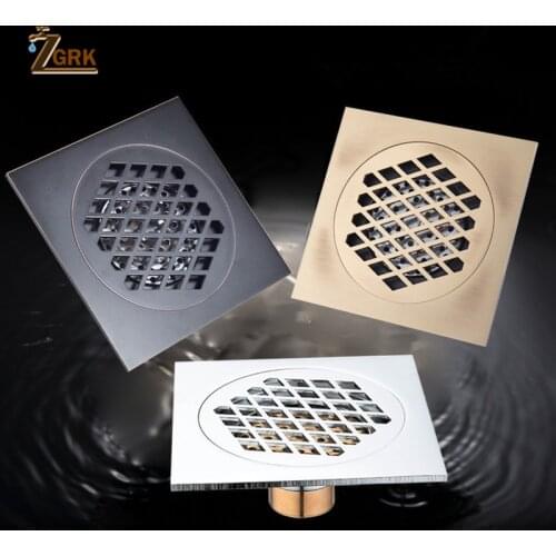 ZGRK Floor Drain Black 15X15cm Solid Brass Shower Drain Cover Strainer Bathroom Bath Accessories Square Drains