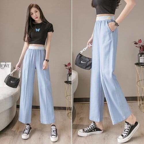 Womens Pants Elastic Waist Wide Leg Pants Women High Waist Casual Pant Straight Loose Pant Plus Size