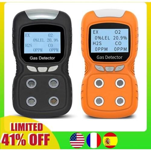LCD 4 in 1 Toxic Gas Alarm Detector USB Rechargeable H2S CO O2 Oxygen Monitor Gas Analyzer Meter Digital Pneumato- Detector