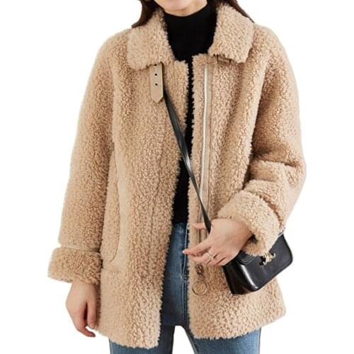 Winter Womens Short Lamb Velvet Coat Particle Coat Long-Sleeved Hoodless Casual Fashion Warm And Comfortable Ladies Jacket Fur