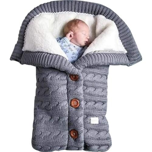 Newborn Baby Winter Warm Sleeping Bags Kids Toddler Knit Button Soft Fleece Swaddle Blanket Stroller Unisex Wrap for Boys Girls
