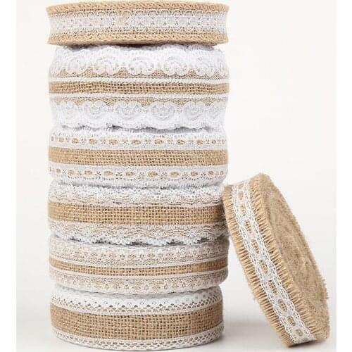 10Meters/Roll Natural Jute Burlap Rolls 2.5cm Hessian Ribbon With Lace Vintage Rustic Wedding Decoration Wedding Party Favors