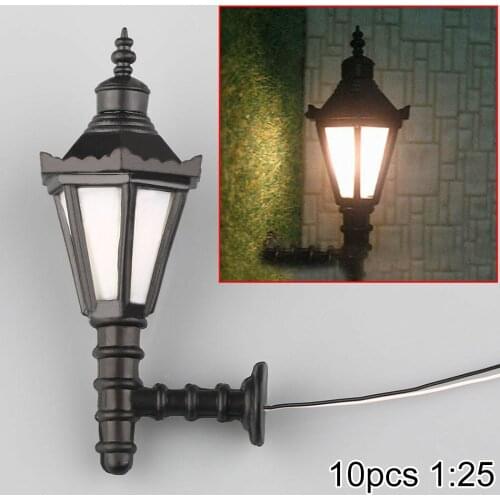 10Pcs Train Railway Park Led Lamppost Lamps Wall Lights Model Scale 1:25 3V Model Garden Lamps Miniature Lanscape