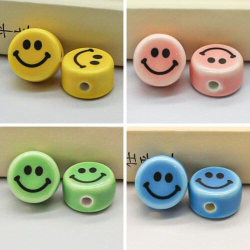 10pcs 16mm Smile Face Ceramic Beads Loose Spacer Beads Colorful Ceramics Bead DIY Necklace Bracelet Jewelry Making