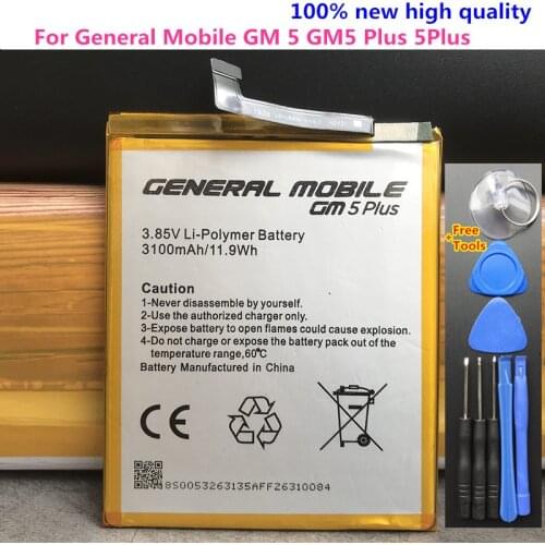 100% New Original GM5 Plus 5Plus 3100mAh Battery For General Mobile GM 5 GM5 Plus 5Plus Batteries + Tools
