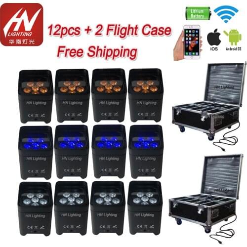 12pcs 6*18w uplighting RGBWA UV Wireless Rechargeable Stage Lighting Battery Operated Uplight LED Par Light for Wedding Event