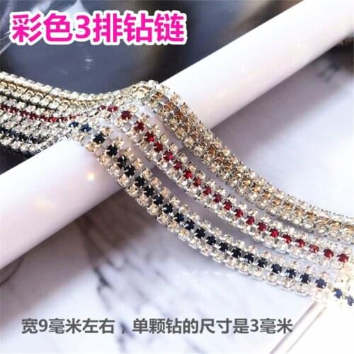 3Yards Clear Crystal Rhinestone Crystal Silver Tone Chain Costume Applique Trims Sewing 9mm RH59