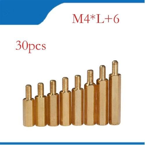 30Pcs M4+6mm Hex Nut Spacing Screw Brass Threaded Pillar PCB Computer PC Motherboard Standoff Spacer