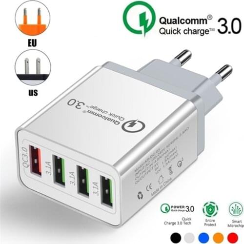 4 Port Quick Charge 3.0 Fast Mobile Phone Charger EU / US Plug Wall USB Charger Adapter for Smart Devices 5 Colors