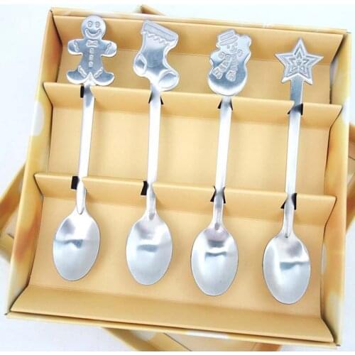 4Pcs Baby Stainless Steel Spoon Christmas Spoon Mini Kids Children Mixing Spoon Dessert Snacks Spoon New Year Gift
