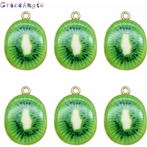5pcs Kiwi Pendant Earrings Summer Green Fruit charms for bracelet 27*20mm Enamel Pendant Women Handmade Jewelry Necklace Diy