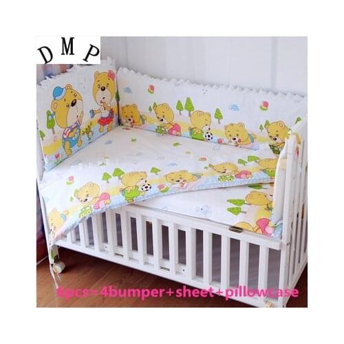 6PCS Baby bedding sets cotton protetor de berco baby bedclothes Cartoon Baby Cot Bedclothes (4bumpers+sheet+pillow cover)