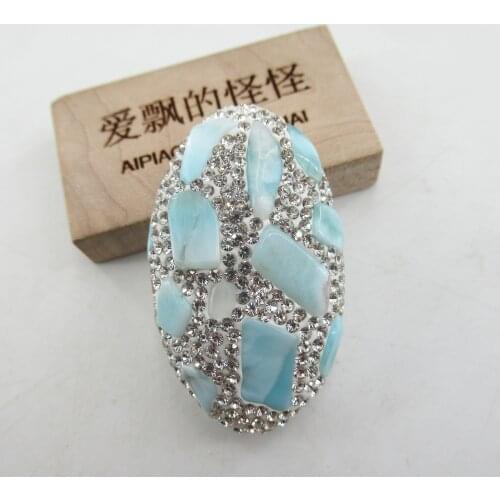 APDGG 1PC Natural Blue Larimar Pave Crystal Rhinestone Oval Shape Connector Spacer Bead For Making Bracelet necklace Jewelry DIY