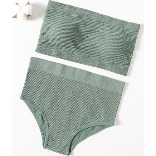 Women Bra Set Underwear High Waist Panties Strapless Seamless Bandeau Bra Top Bikini Set Female Bralette Sexy Lingerie Set