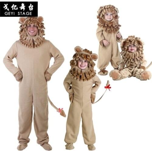 Halloween children cosplay wizard oz costumes, stage performance, adult children with long hair lions child costume