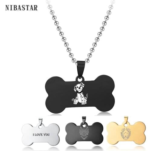 Anti-lost ID Name Tag Necklace Cute Bone Free Engraved Personalized for Cat Dog Collars Accessories Gold/Black/Silver Necklaces