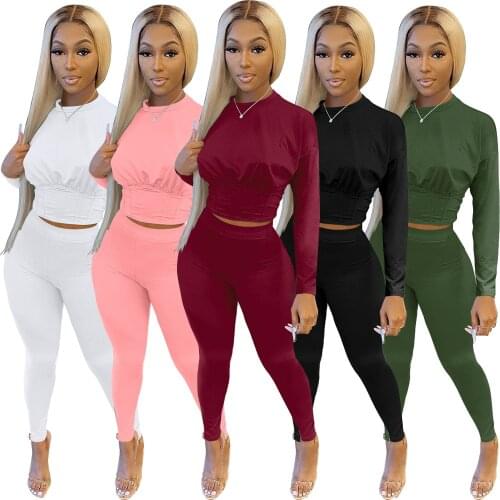 Echoine Autumn Spring Long Sleeve Crop Top Tshirt Pants Set Tracksuit Women Sportwear lounge wear Two Piece Set Outfits Clubwear