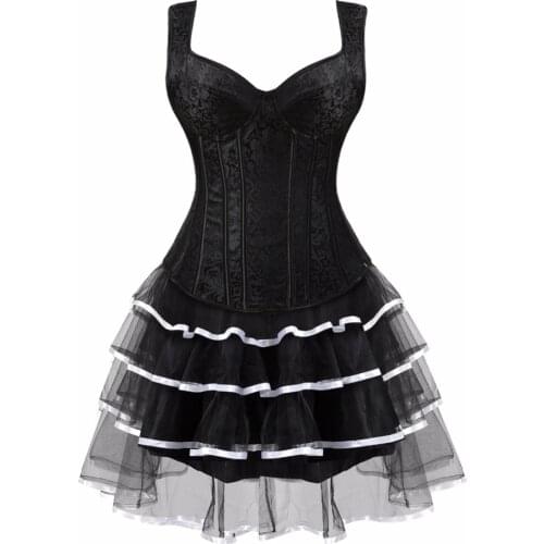 Corsets and Bustiers Dress with Skirts Tutu Set Women Sexy Plus Size Lace up Zipper Straps Victorian Gothic Burlesque Corsetto