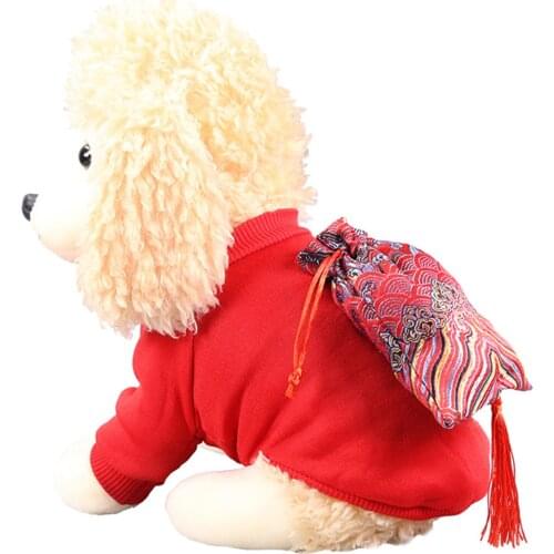 Chinese New Year Style Pets Cloth Red Pullover with Lucky Bag Chinese Style Sweater for Cat and Dog SUB Sale