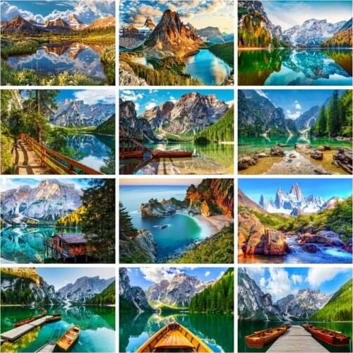 Huacan Square/round Diamond Painting Kit Mountain River Scenery Mosaic Natural Spring Sea Landscape Embroidery Diamond Art