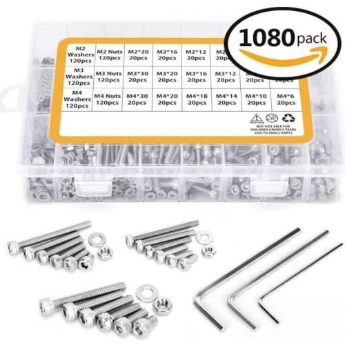 1080 Pieces Of Model M2 M3 M4 304 Stainless Steel Hexagon Screw Set Cylinder Head Hex Head Bolt Screw Cup Kit Assortment