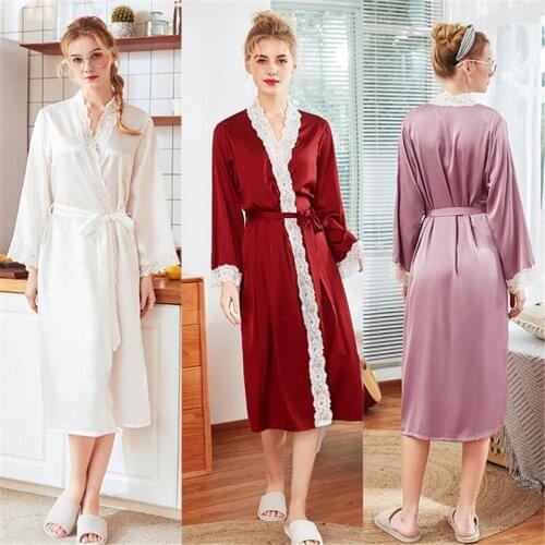 Plus size nightgown bathrobe lace wine red bride pajamas women spring and summer morning robe thin sexy temptation bathrobe