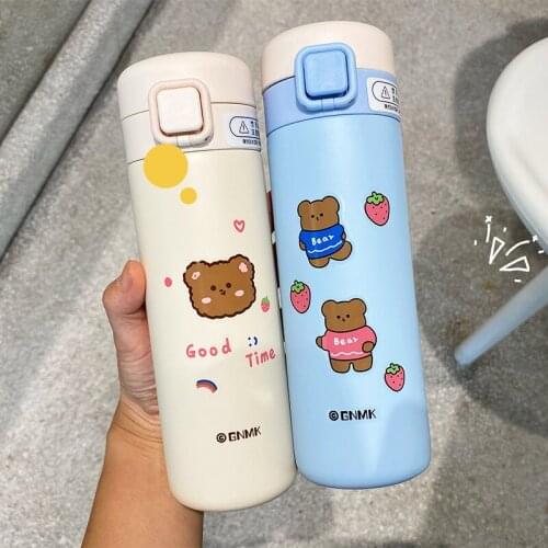 The New 304 Stainless Steel Bounce Bear Insulation Cup Sweet Beauty Student Cup Cute Water Bottle for Girls Kawaii Eco Friendly