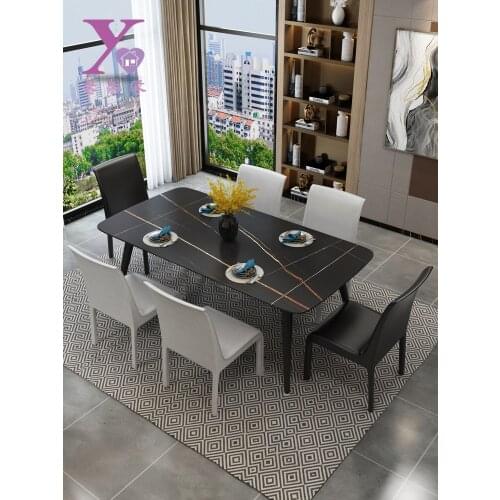 Italian minimalist rock board dining table and chair combination simple modern household small rectangular dining table marble