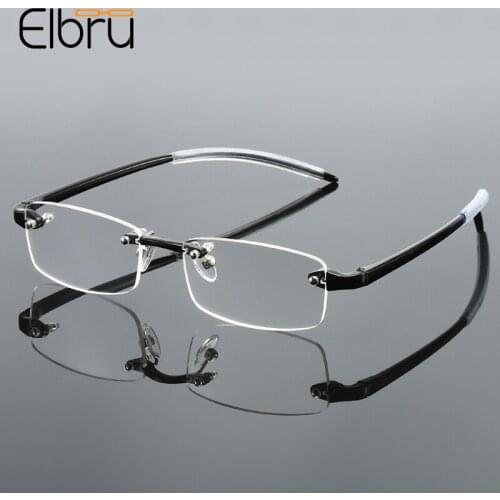 Elbru Anti Blue Light Ultralight Rimless Reading Glasses Women Men Square Frameless Presbyopic Glasses Unisex Diopters +1.0 +4.0