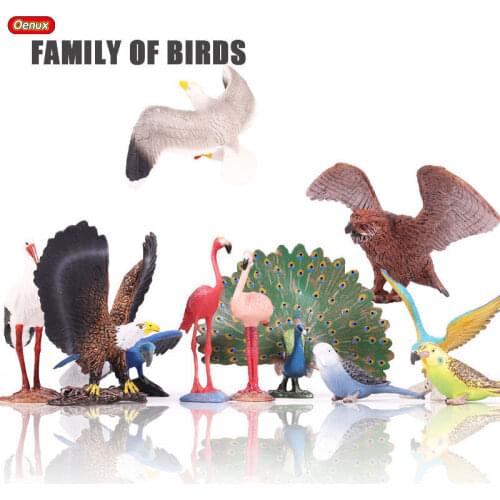 Oenux Bird Animals Flamingos Macaw Pelican Flamingo Snowy Owl Bird World Solid PVC Model Action Figures Toy For Kids Xmas Gift