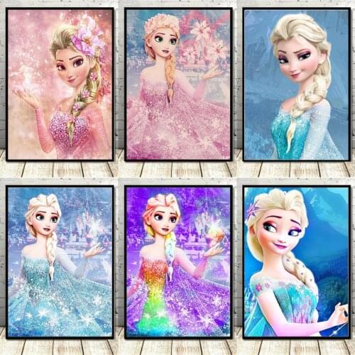 Disney Frozen Anime Canvas Paintings Anna and Elsa Cartoon Figure Posters and Prints Wall Art Pictures for Kid Living Room Decor
