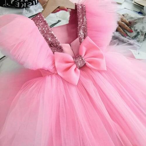 Girls Wedding Party Dresses For Kids Elegant Tulle Mesh Princess Tutu Dress Children Evening Prom Gown Bridesmaid Costume