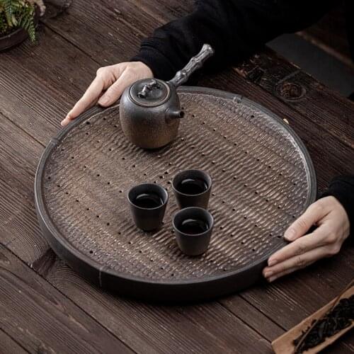 Wu Gu Feng Deng Tea Tray Large Ceramic Round Water Storage And Drainage Dual Use Dry Teaset Explosion