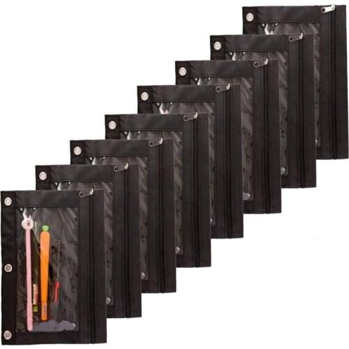 PPYY-Pencil Pouches,Zippered Binder Fabric Pencil Pouch 3 Rings With Clear Window For School Classroom Organizers