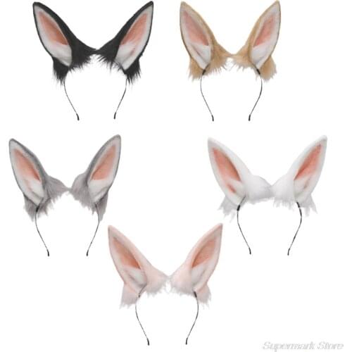 Cosplay Furry Animal Rabbit Ears Hair Hoop Lolita Costume Cosplay Long Fur Headpiece for Halloween Party Decoration