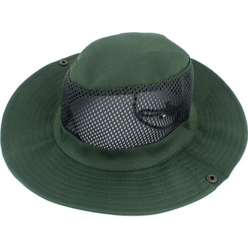 Men Womens Outdoor Wide Brim Sun Hat Side Snap Chin Cord Fishing Hiking Cap CamouflageSummer Jungle Hunting Hats