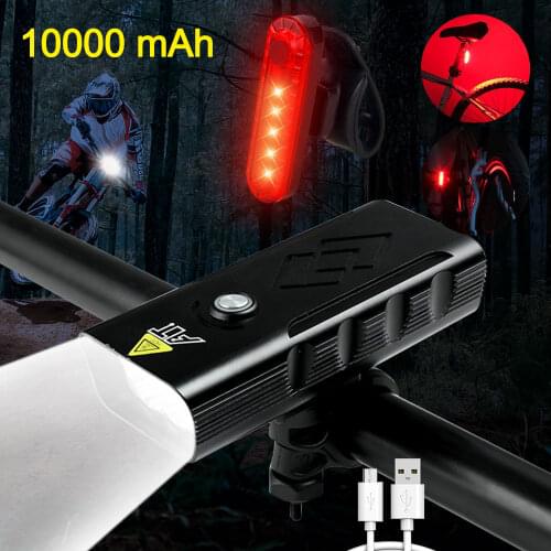 Waterproof 10000mAh USB Front Bike Light 5*T6 Bright Bicycle Lamp Rechargeable 4 Modes Cycling Lamp with Warning Taillight