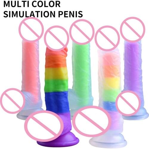 Yeain Colorful Silicone Simulation Penis Dildos Rainbow Colored Dragon Dildo Female Masturbation Device for Women