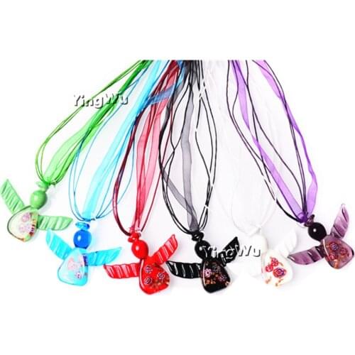 Yingwu 6 Colours Hot Sale Handmade cat Necklace Pendant Murano glass pendant womens jewelry necklace 6pcs Lot Wholesale