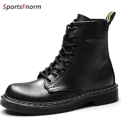 Size 35-43 Platform Chunky Leather Boots For Women Wool Winter 2020 Fashion Round Toe Lace-up Combat Boots Designers Ladies Shoe