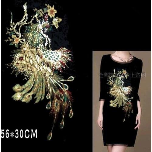 Golden Phoenix Embroidered lace Applique Fabric Wedding Dress Accessories DIY Sew Cloth lace Decorative patch