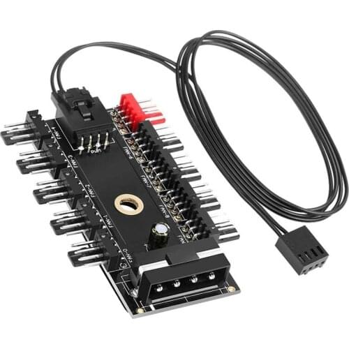 10 Port PC Chassis Fan Hub CPU Cooling HUB 12V 4 Pin Fan PWM Hub Molex Controller