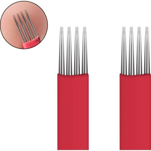 10pcs Permanent Makeup Eyebrow Tattoo Bevel Round Needles Microblading Needle 3D Eyebrow Embroidery 12 Fog Red for makeup beauty