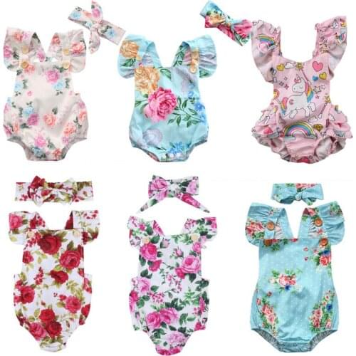 2020 Newborn Toddler Baby Girls Bodysuits Jumpsuit Ruffles Sleeveless Floral Sunsuit Baby Girls Clothes Summer Infant Outfits
