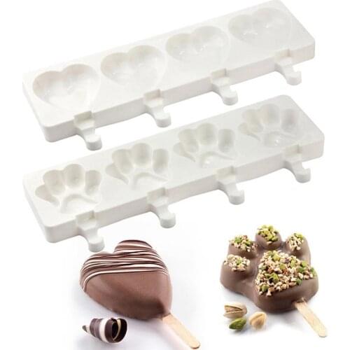 4Hole Silicone Ice Cream Mould Ice Cube Tray Popsicle Silicone Heart Diy Mold Dessert Ice Cream Mold Cocina Accesorio