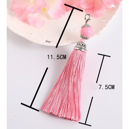 5pcs 11.5cm Cotton Silk Tassels Key Ring With Beads Charm Pendant Satin Tassels With Lobster Clasp DIY Jewelry Making Findings B