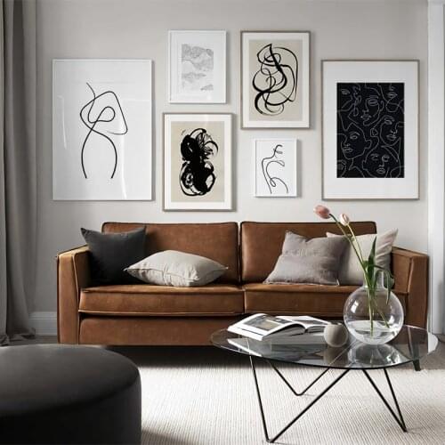 Abstract Art Line Poster Ink People Body Dotted Waves Wall Art Print Canvas Painting Minimalist Picture Living Room Decor