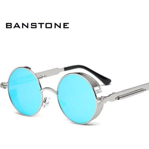 BANSTONE Round Metal Sunglasses Steampunk Men Women Fashion Glasses Brand Designer Retro Vintage Sunglasses UV400